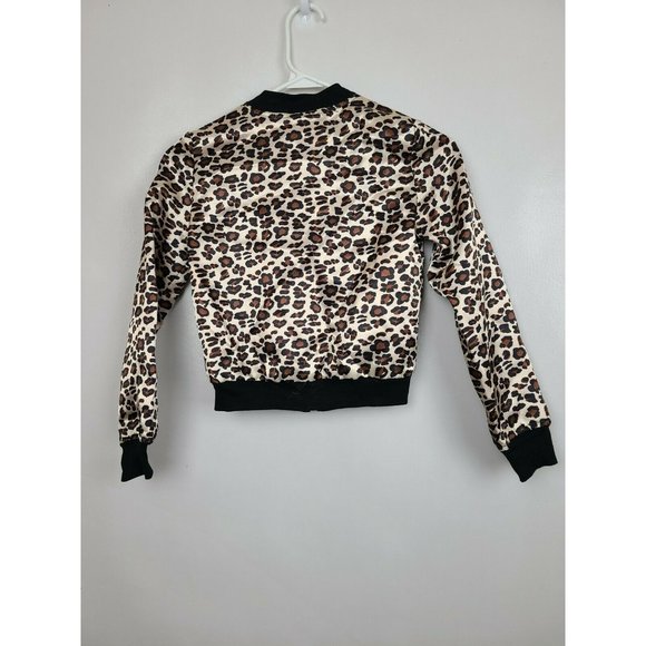 Total Girl Brown Black Leopard Print Lightweight Bomber Jacket Size 10/12 - Picture 4 of 8